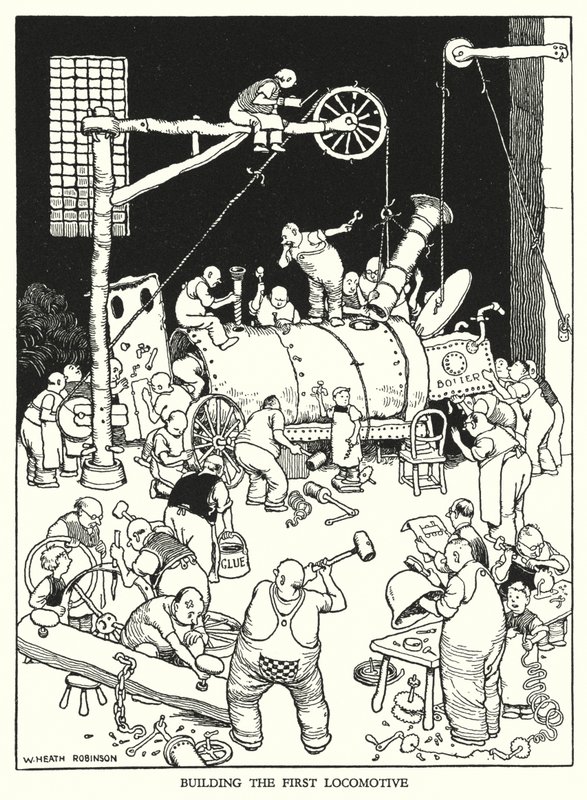 W Heath Robinson (lito) tarafından Demiryolu Ribaldry için İllüstrasyon by William Heath Robinson