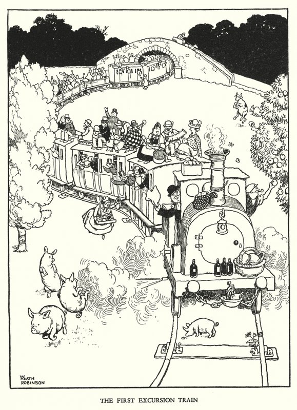 W Heath Robinson (lito) tarafından Demiryolu Ribaldry için İllüstrasyon by William Heath Robinson