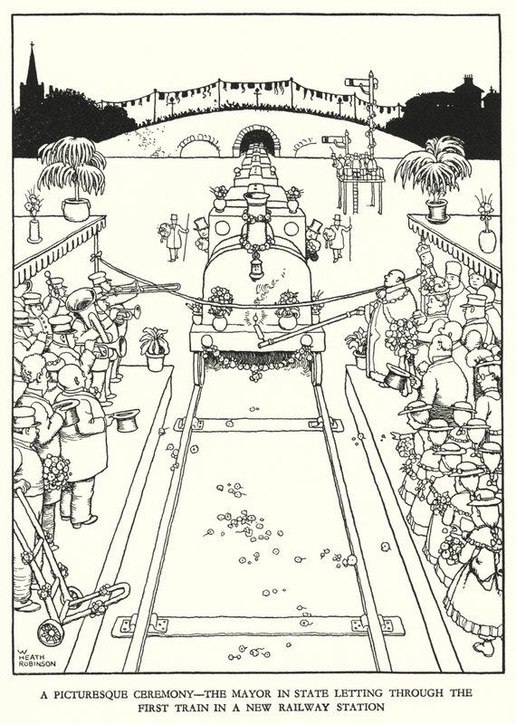 W Heath Robinson (lito) tarafından Demiryolu Ribaldry için İllüstrasyon by William Heath Robinson