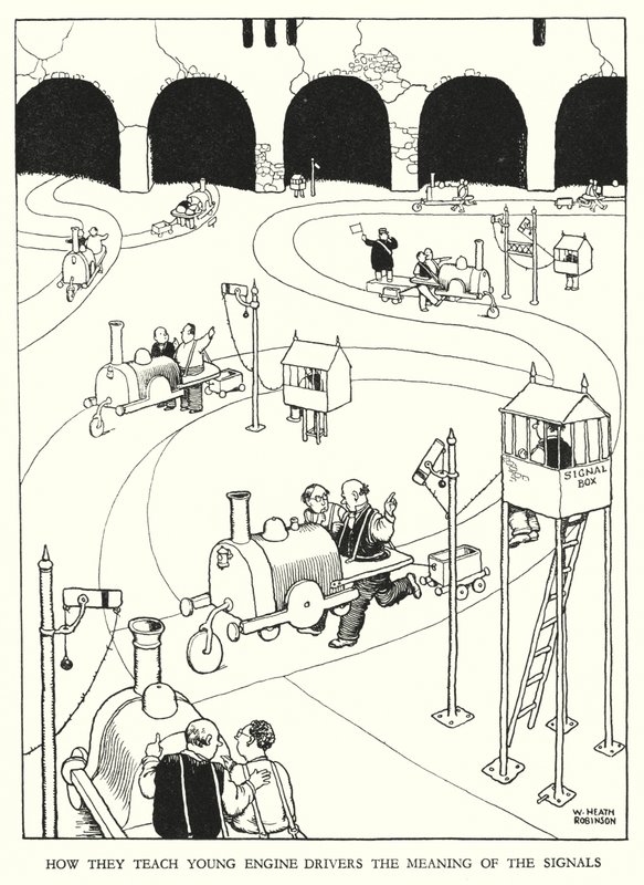 W Heath Robinson (lito) tarafından Demiryolu Ribaldry için İllüstrasyon by William Heath Robinson