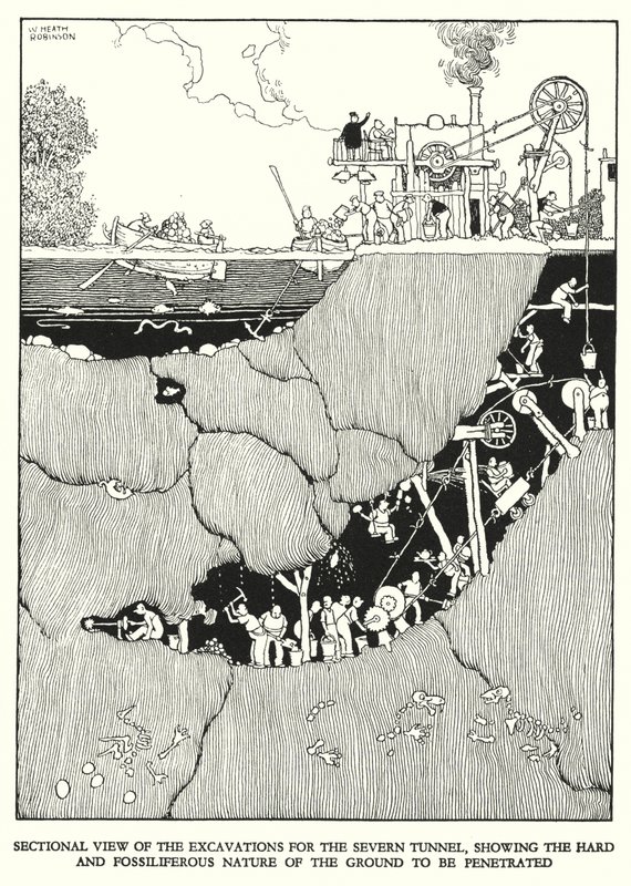 W Heath Robinson (lito) tarafından Demiryolu Ribaldry için İllüstrasyon by William Heath Robinson