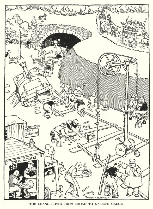 W Heath Robinson (lito) tarafından Demiryolu Ribaldry için İllüstrasyon by William Heath Robinson