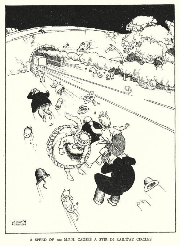 W Heath Robinson (lito) tarafından Demiryolu Ribaldry için İllüstrasyon by William Heath Robinson