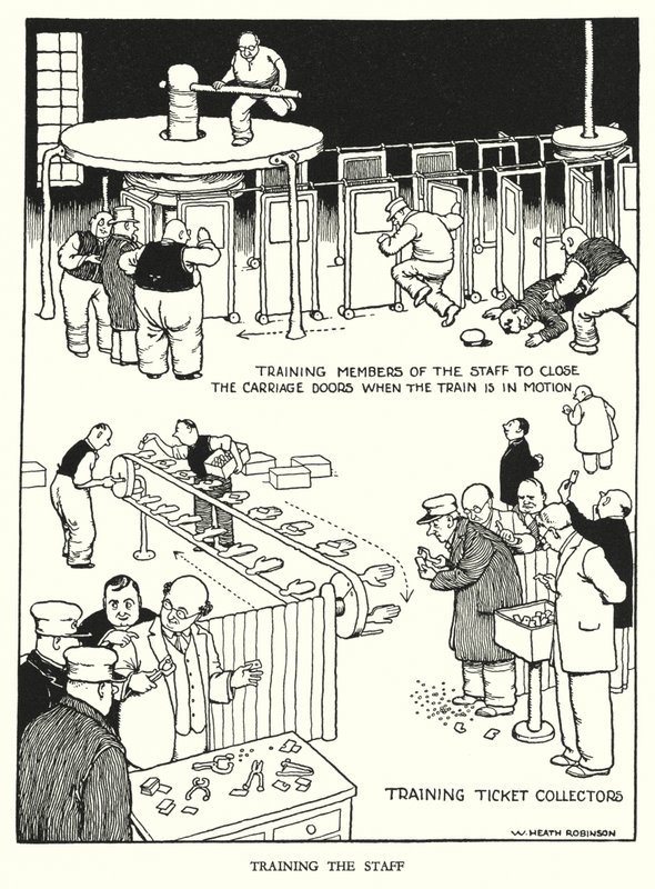 W Heath Robinson (lito) tarafından Demiryolu Ribaldry için İllüstrasyon by William Heath Robinson
