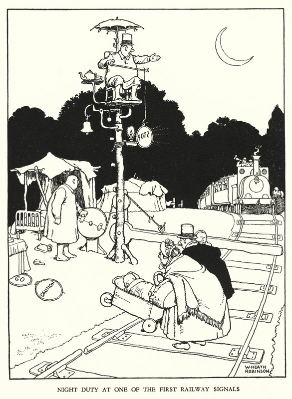 W Heath Robinson (lito) tarafından Demiryolu Ribaldry için İllüstrasyon by William Heath Robinson