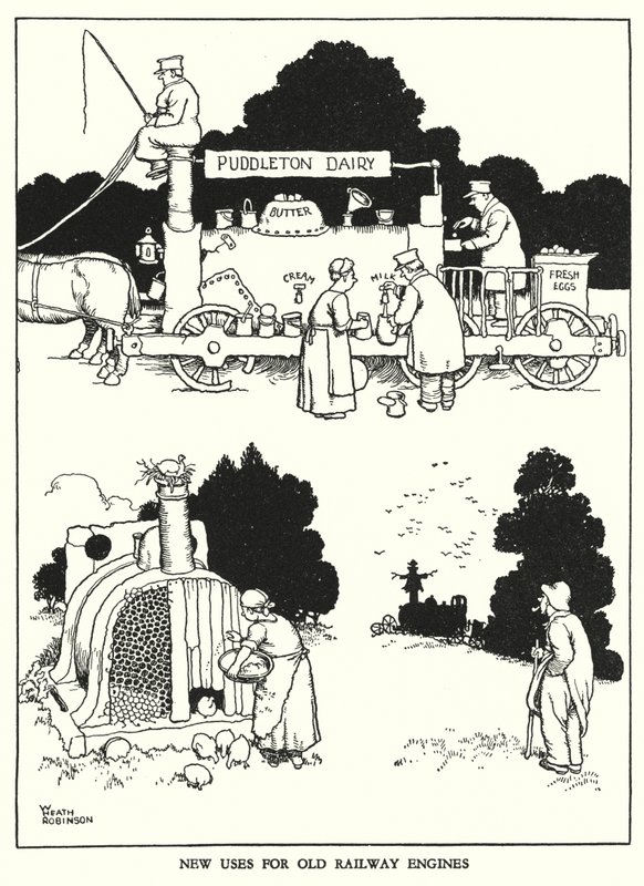 W Heath Robinson (lito) tarafından Demiryolu Ribaldry için İllüstrasyon by William Heath Robinson