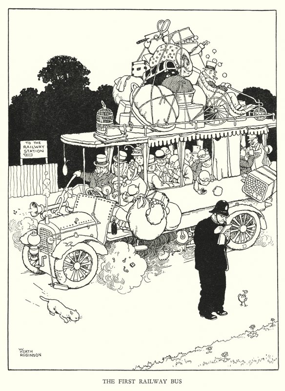 W Heath Robinson (lito) tarafından Demiryolu Ribaldry için İllüstrasyon by William Heath Robinson