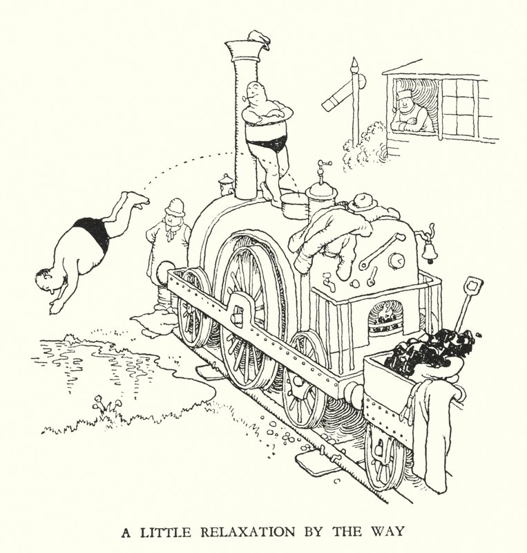 W Heath Robinson (lito) tarafından Demiryolu Ribaldry için İllüstrasyon by William Heath Robinson