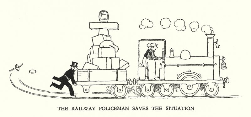 W Heath Robinson (lito) tarafından Demiryolu Ribaldry için İllüstrasyon by William Heath Robinson