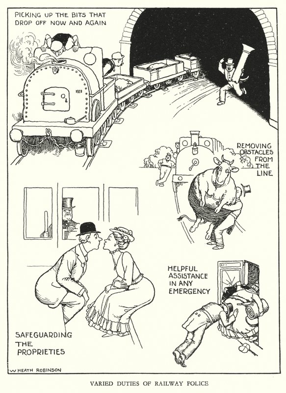 W Heath Robinson (lito) tarafından Demiryolu Ribaldry için İllüstrasyon by William Heath Robinson
