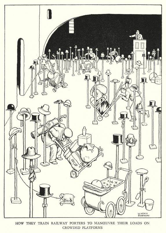W Heath Robinson (lito) tarafından Demiryolu Ribaldry için İllüstrasyon by William Heath Robinson
