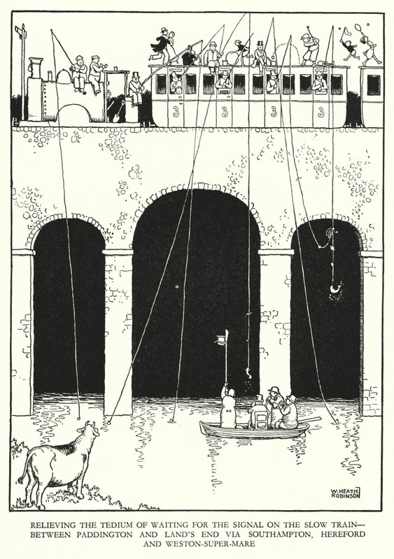 W Heath Robinson (lito) tarafından Demiryolu Ribaldry için İllüstrasyon by William Heath Robinson