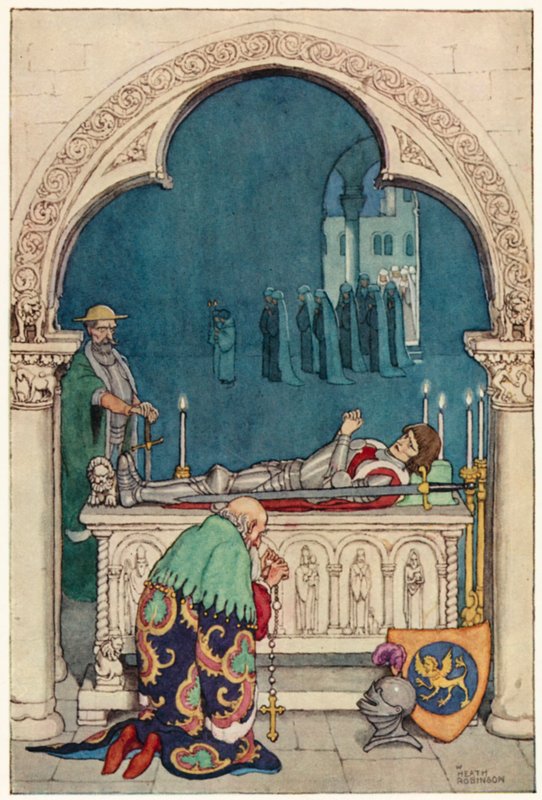 Don Kişot'un Maceraları için çizim (renkli taş) by William Heath Robinson