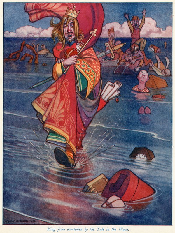 Kral John, Yıkamada Gelgit tarafından ele geçirildi by William Heath Robinson