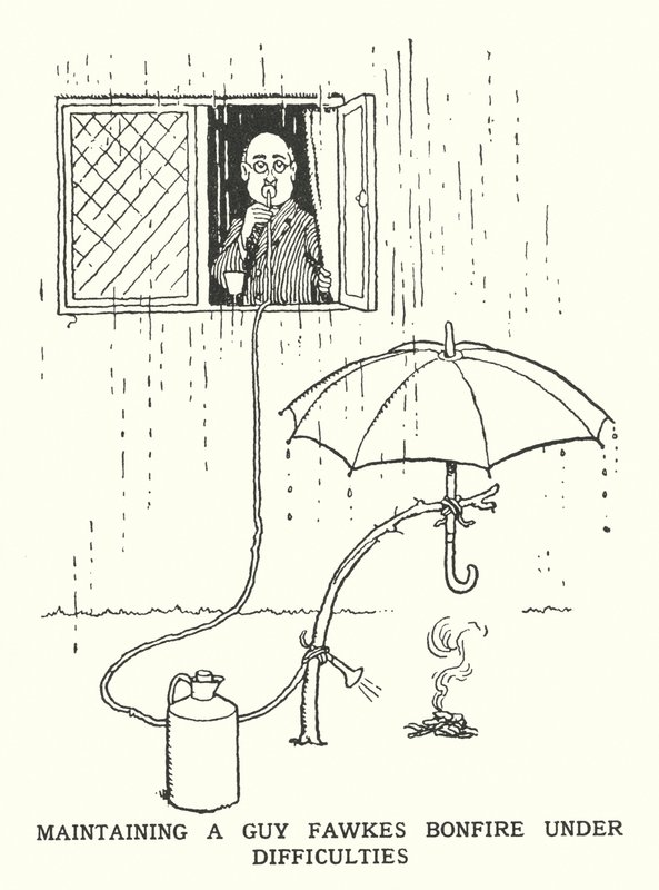 Zorluklar Altında Bir Guy Fawkes Şenlik Ateşi Tutmak (lito) by William Heath Robinson