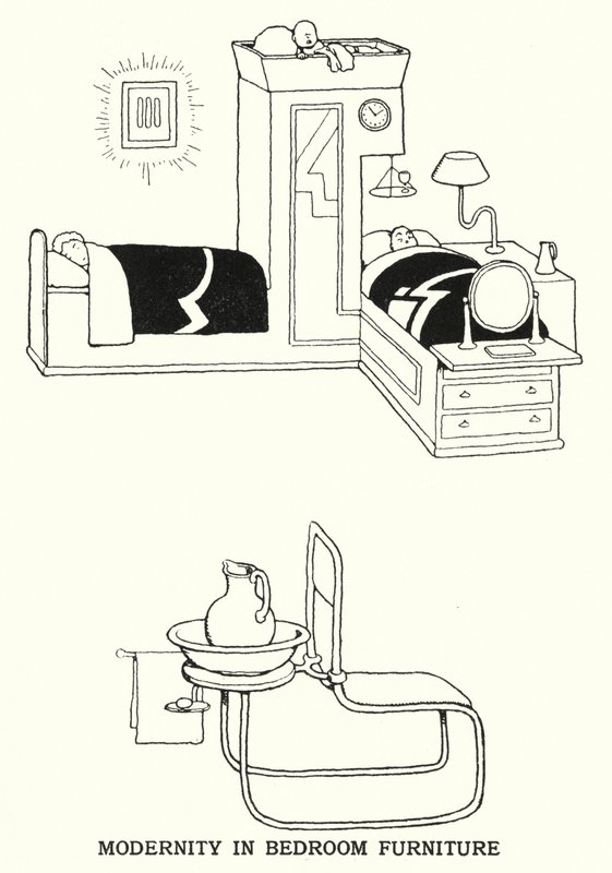 Yatak Odası Mobilyalarında Modernlik (litho) by William Heath Robinson