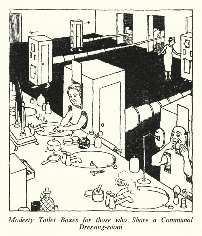 Ortak Bir Giyinme Odası Paylaşanlar için Mütevazı Tuvalet Kutuları (lito) by William Heath Robinson