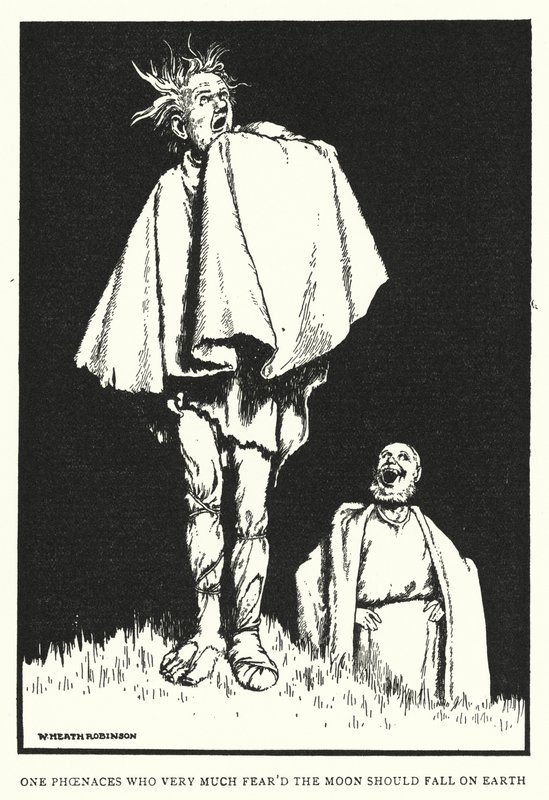Ayın dünyaya düşmesinden çok korkan bir Phoenace (lito) by William Heath Robinson