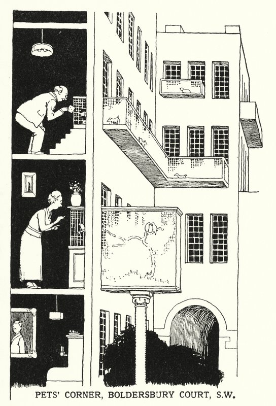 Evcil Hayvan Köşesi, Boldersbury Court, GB (taş) by William Heath Robinson