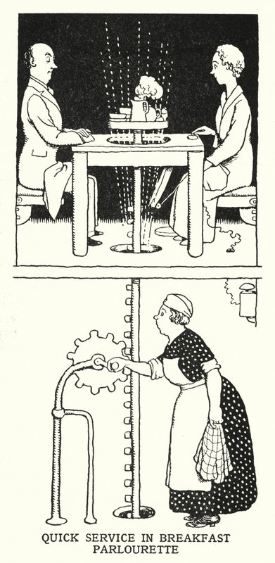 Kahvaltı Salonunda Hızlı Servis (litho) by William Heath Robinson