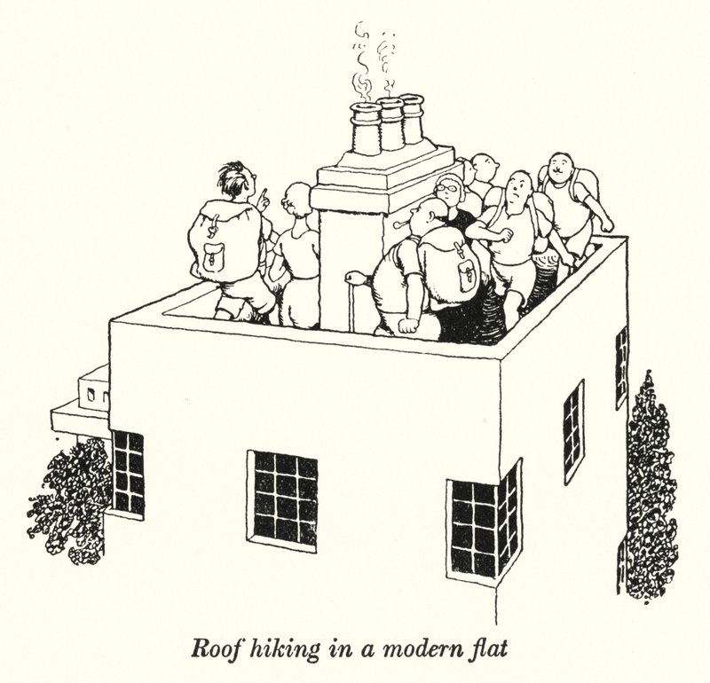 Modern bir dairede çatı yürüyüşü (lito) by William Heath Robinson