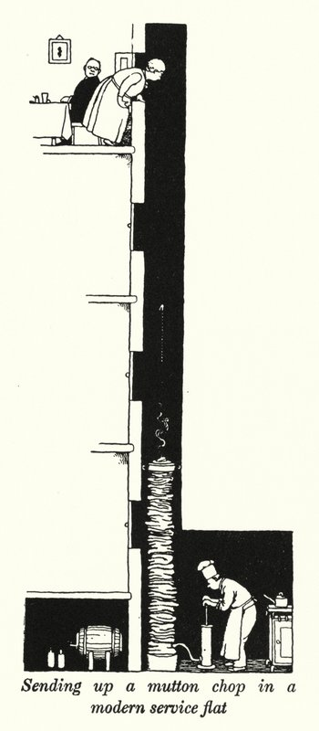 Modern bir servis dairesinde koyun pirzolası göndermek (lito) by William Heath Robinson