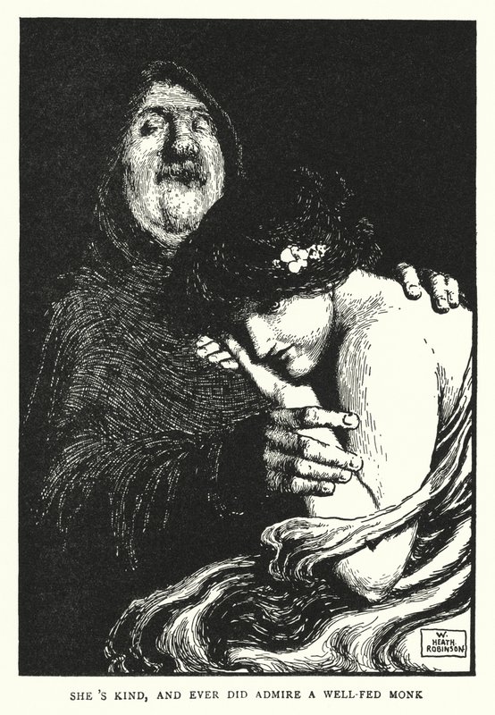 Nazik ve iyi beslenmiş bir keşişe (lito) hayran kaldı by William Heath Robinson