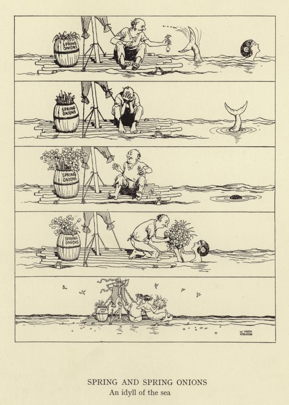 ವಸಂತ ಮತ್ತು ವಸಂತ ಈರುಳ್ಳಿ, ಸಮುದ್ರ ಟರ್ಕಿಯ ಐಡಿಲ್ by William Heath Robinson