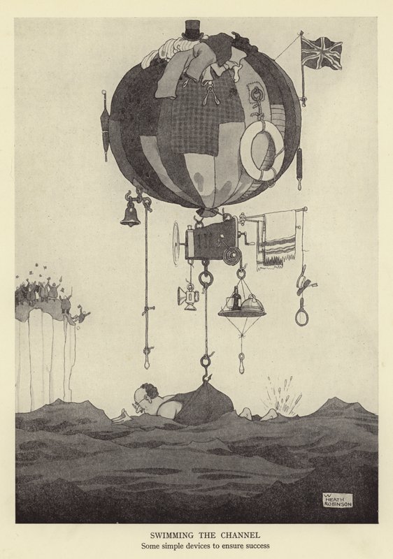 Kanalda yüzmek, başarıyı sağlamak için bazı basit cihazlar by William Heath Robinson