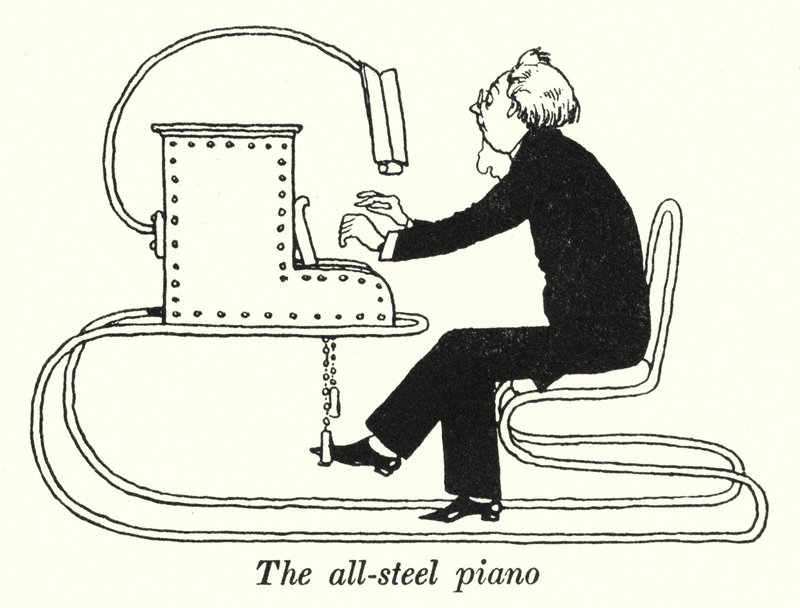 Tamamen çelik piyano (lito) by William Heath Robinson