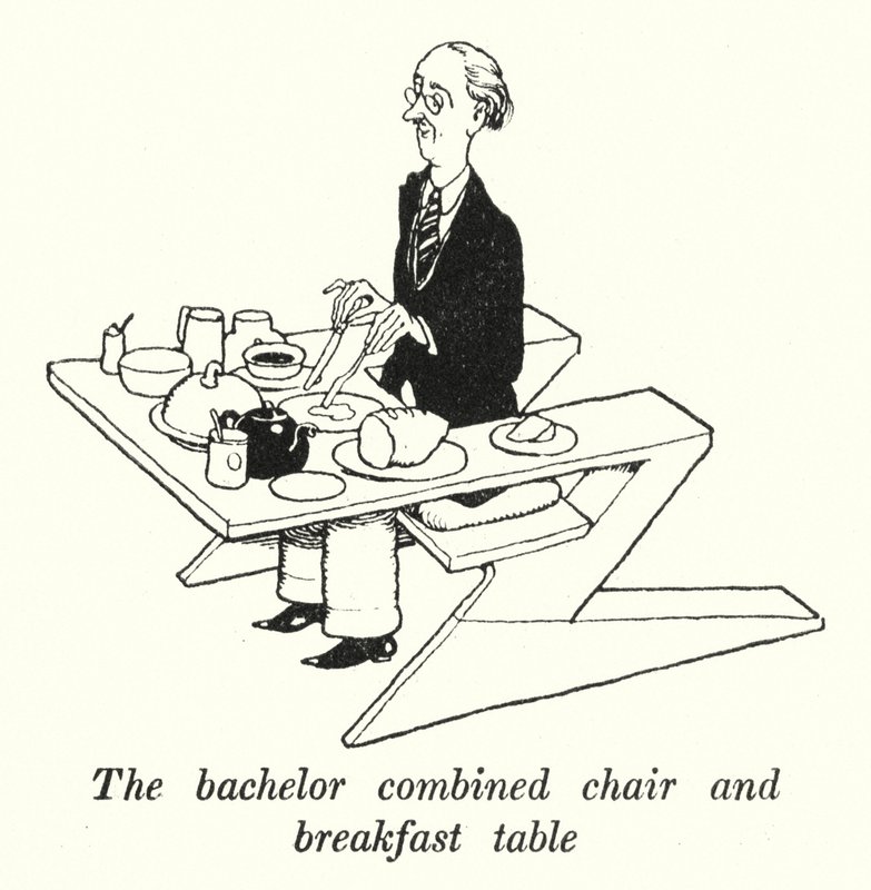 Bekar kombine sandalye ve kahvaltı masası (litho) by William Heath Robinson