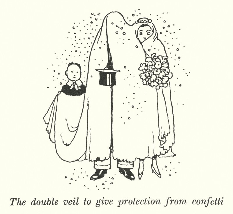 Konfetiden korunmak için çift tül (lito) by William Heath Robinson