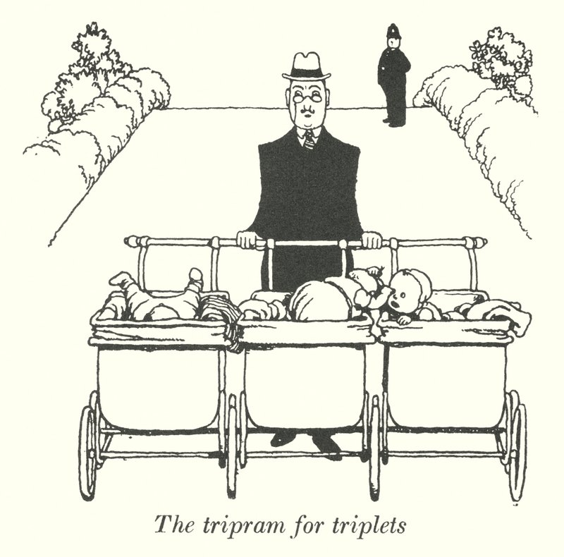 Üçüzler için tripram (lito) by William Heath Robinson