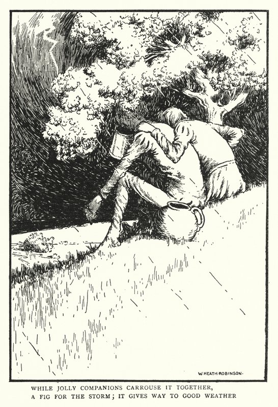 Neşeli yoldaşlar, fırtına için bir incir olan onu birlikte taşırken, yerini güzel havaya bırakır (lito) by William Heath Robinson