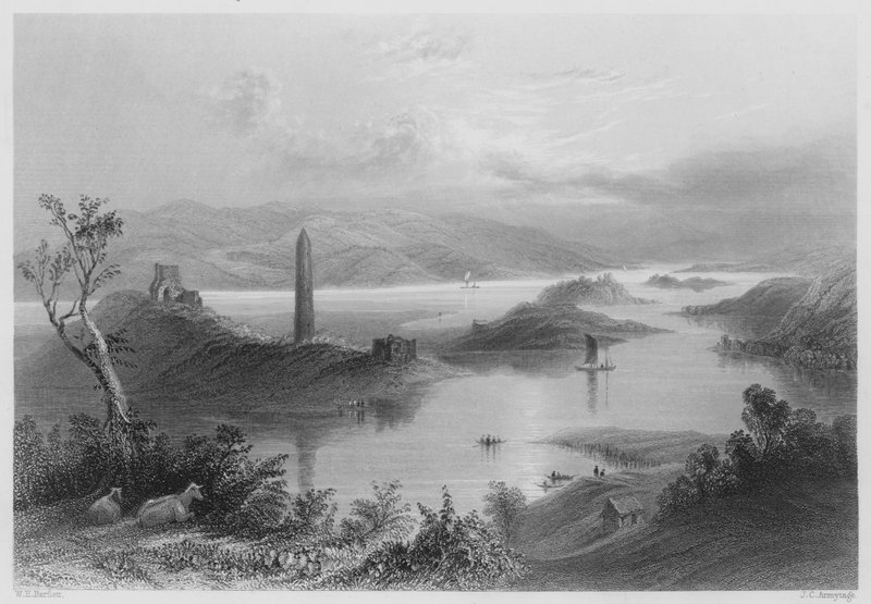 Devenish Adası, Lough Erne (gravür) by William Henry (after) Bartlett