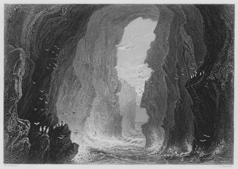 Dunkerry Mağarası, Antrim İlçesi (gravür) by William Henry (after) Bartlett