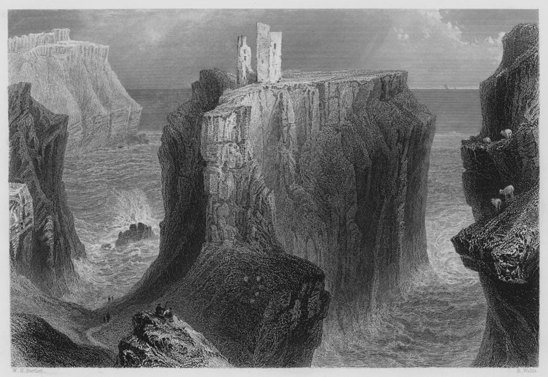Dunseverick Kalesi, Antrim İlçesi (gravür) by William Henry (after) Bartlett