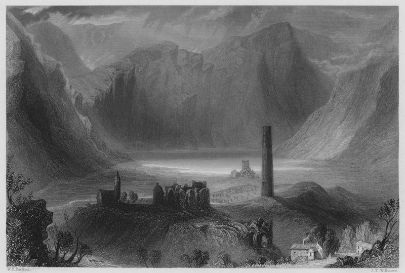 Glendalough (gravür) by William Henry (after) Bartlett