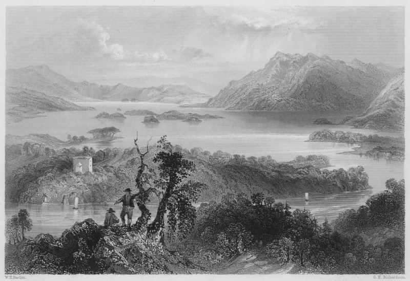 Hazlewood ve Lough Gill, Sligo (gravür) by William Henry (after) Bartlett
