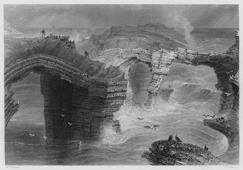 Kilkee yakınlarındaki Doğal Köprüler (gravür) by William Henry (after) Bartlett