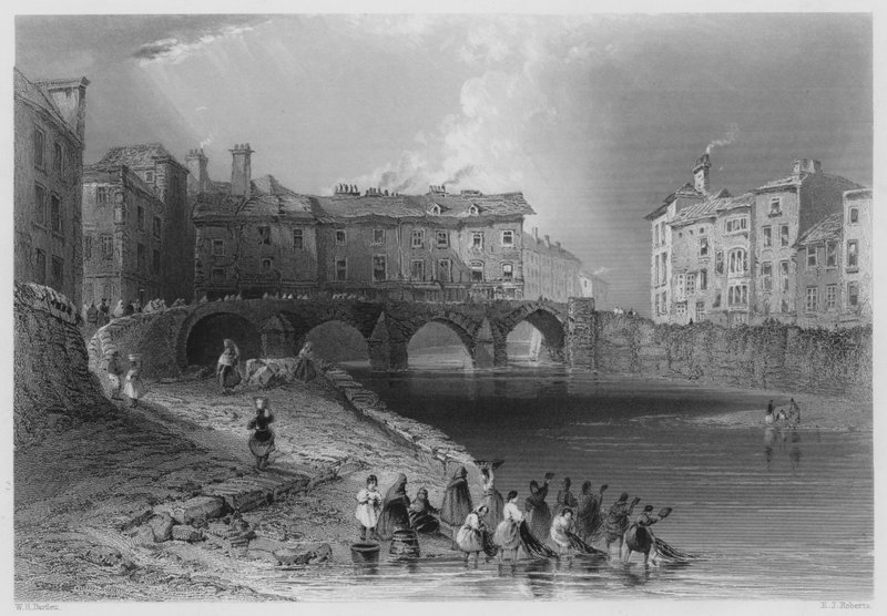 Eski Baal Köprüsü, Limerick, şimdi kaldırıldı (gravür) by William Henry (after) Bartlett