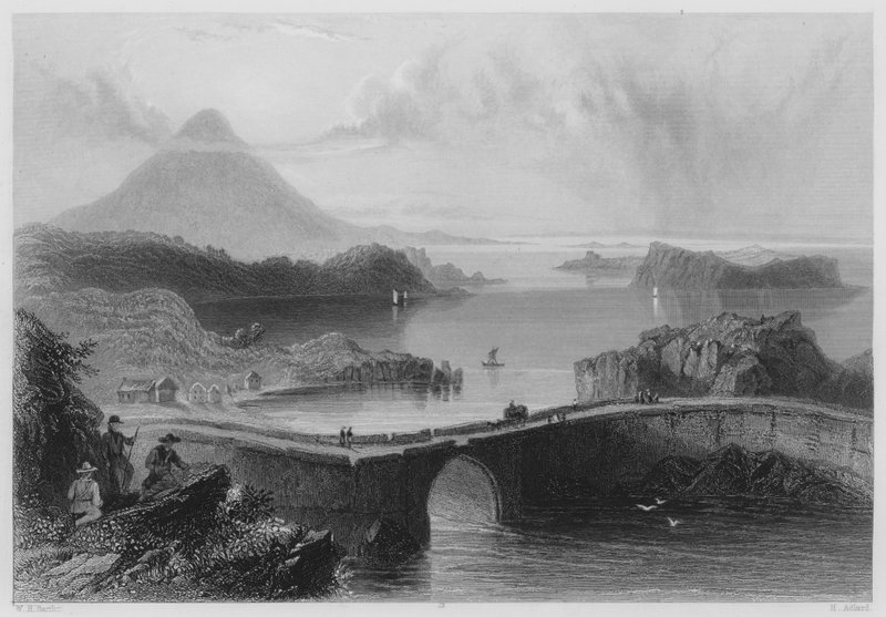 Pontoon Köprüsü, Lough Conn (gravür) by William Henry (after) Bartlett