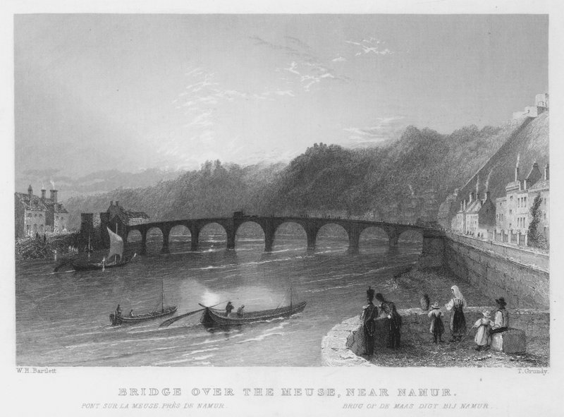 Namur yakınlarındaki Meuse üzerindeki köprü (gravür) by William Henry Bartlett