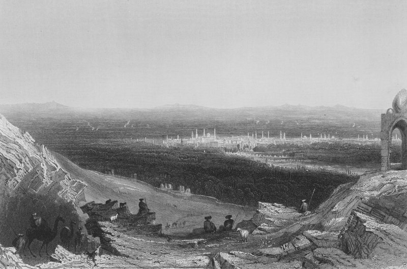 Şam, Dağ Tarafından Uzak Görünüm by William Henry Bartlett