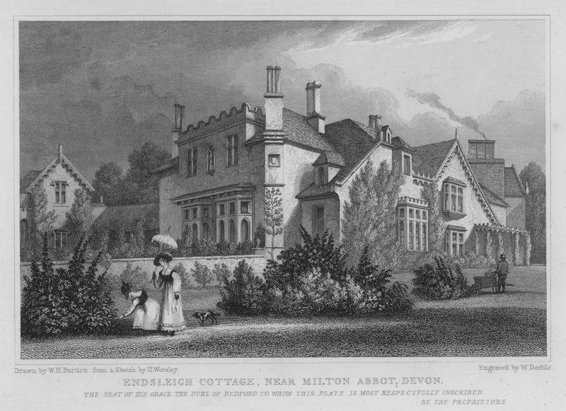 Endsleigh Cottage, Milton Abbot, Devon yakınında (gravür) by William Henry Bartlett