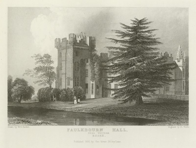 Witham, Essex yakınlarındaki Faulkbourne Hall, by William Henry Bartlett