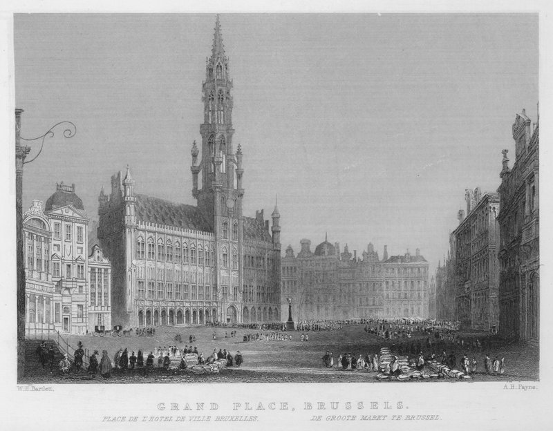 Grand Place, Brüksel (gravür) by William Henry Bartlett