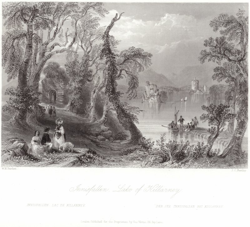 Innisfallen, Killarney Gölü by William Henry Bartlett