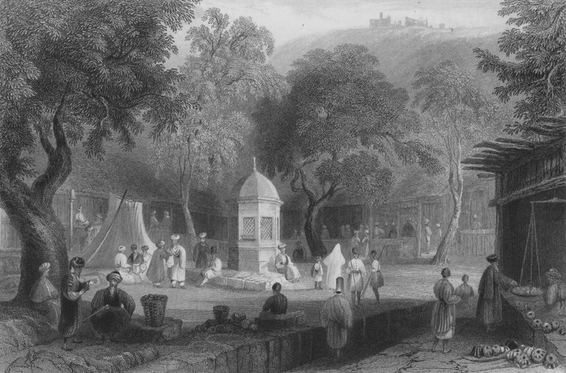 Market Scene and Fountain, Antioch  by William Henry Bartlett