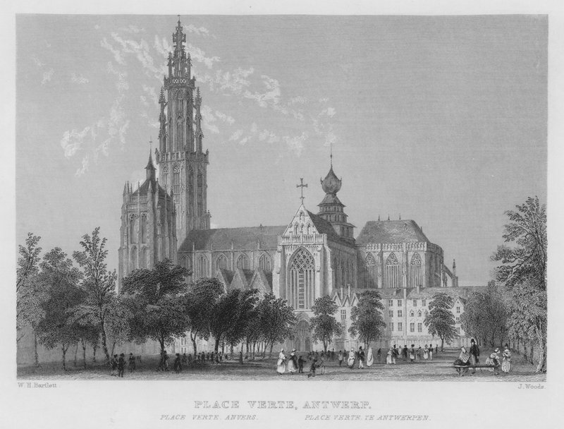 Place Verte, Anvers (gravür) by William Henry Bartlett